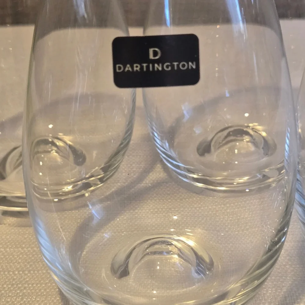 Dartington Crystal Stemless Wine Glasses Set of 4 Clear Dimple Base‎ 4.5 inch